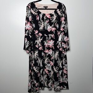 Lane Bryant black floral dress drop waist 3/4 sleeve career work 
 26/28